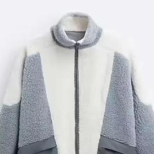 Veste bomber en molleton sherpa chaude d'automne avec logo personnalisé sur le devant, col montant, logo personnalisé, vêtements d'extérieur pour hommes, OEM - Product Image 4