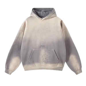 Sweat à capuche en détresse lavé à l'acide de haute qualité Streetwear pull surdimensionné 400/450gsm coton hommes sweats à capuche et sweat-shirts vierges - Product Image 3