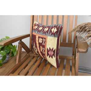 Oreiller de luxe en laine marron Kilim 18x18 pouces tissé avec des imprimés vintage et floraux Oreiller d'accent floral pour la literie - Product Image 3