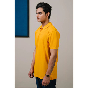 Polo de Manga Corta Amarillo Sólido para Hombre, Corte Regular, Informal, de Algodón Piqué, Transpirable, con Botones al Frente - Product Image 1