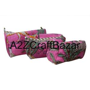 Ensemble de trousse de maquillage et de sac en tissu de coton multifonctionnel, léger, durable, écologique, avec fermeture éclair et pompon vintage - Product Image 3