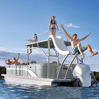 Bateau ponton gonflable à deux étages de luxe avec toit bimini, yacht à rames en aluminium de style nouveau à vendre