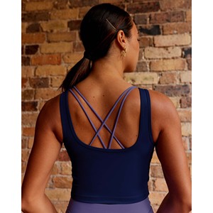Camiseta sin mangas de punto corta para mujer, transpirable, informal, azul medianoche - Product Image 2