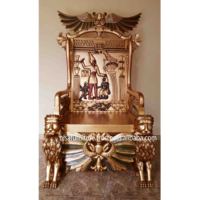 Trônes Royaux Égyptiens Renaissance Pharaonique Tête de Lion Sculptés en Bois Massif Acajou Antique pour Décoration de Mariage et Chaises de Salon