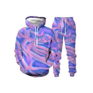 Chándal de invierno con tinte de corbata para hombre, sudaderas con capucha y pantalones para correr, logotipo frontal de gran tamaño, 100% algodón, transpirable, secado rápido, ligero - Product Image 1