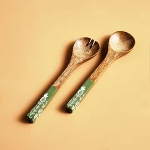 Ensemble de serveurs à salade en acier inoxydable, ustensiles avec revêtement PVD, deux outils en laiton et émail - Product Image 5