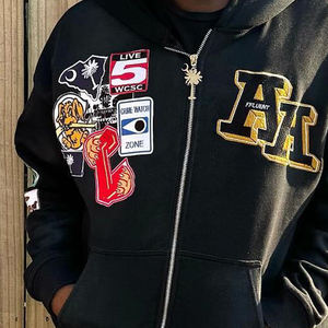 Sweat à capuche surdimensionné pour homme avec broderie de patch, en molleton de coton premium, design de patch cousu sur mesure, production de mode en gros - Product Image 6