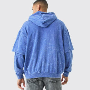 Custom Oversized Faux Layer Acid <b>Wash</b> Embroidered Hoodie Men's Hoodies Cotton Blended Custom Design Latest Fashion Factory Price - Product Image 6