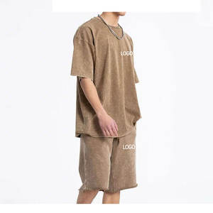 Ensemble short d'été surdimensionné délavé à l'acide grande taille 100% coton ensemble t-shirt et short pour hommes avec logo personnalisé en vente en gros - Product Image 3