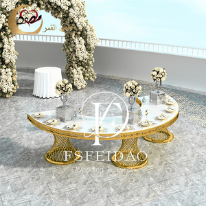 Wedding Furniture Customized Romantic&Elegant Modern Golden Stainless Steel Tempered Glass <b>Top</b> Half Moon Dining <b>Table</b> Set - Product Image 4