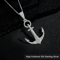 Pendentif Ancre Glacée en Argent Sterling 925 Plaqué Rhodium, Bijou Nautique Hip Hop, Breloque Zircon Scintillante, Cadeau Unisexe