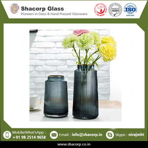 Florero de cristal con borde dorado rayado alto de calidad superior para decoración del hogar - Product Image 2