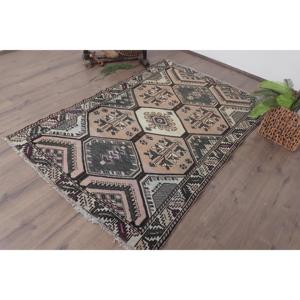 Tapis turc vintage 4,3x6,1 pi (132x186 cm), tapis rayé marron - Product Image 2