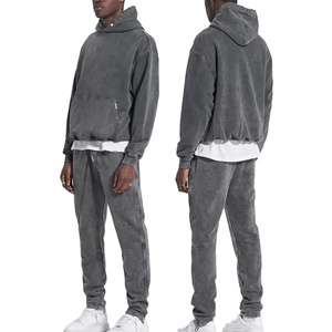 Sweat à capuche et pantalon de survêtement délavés à l'acide épais Survêtements délavés à l'acide unis Survêtements pour hommes - Product Image 1