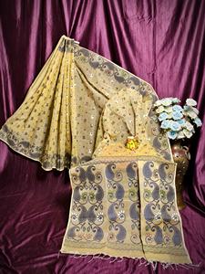 Sari Jamdani Tangile léger et à séchage rapide, idéal pour l'été, tissé écologique 500 GRM, robe pour femmes et jeunes filles, mariages - Product Image 2