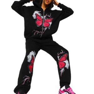 PUFFIN SPORTS Women's 100% Cotton Breathable Eco-Friendly Plus Size Fleece Lined Digital Print Streetwear <b>Tracksuit</b> Drawstring - Product Image 1