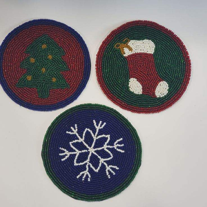 Festive Christmas Beaded Coaster Crafted With <b>Art</b> Premium Beaded Embroidery Seed <b>Beads</b> Christmas Coaster Decor - Product Image 2