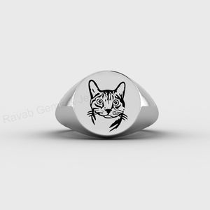 Bague signet personnalisée en argent 925 et or 18 carats, gravée avec un chat, pour les amoureux des animaux, oxydée, remplie, bijoux commémoratifs pour les amoureux des animaux - Product Image 4