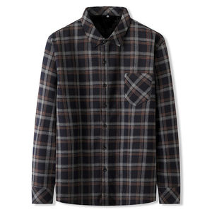 เสื้อเชิ้ตผู้ชายแขนยาวผ้าฟลานเนลบุซับใน คอเต่า สำหรับฤดูใบไม้ผลิ เป็นมิตรกับสิ่งแวดล้อม ผ้าแคนวาสกันยับ ผ้าฝ้าย ไซส์ใหญ่ - Product Image 2