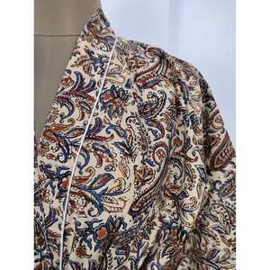 Kimono Boho de Algodón Puro Hecho a Mano en India, Túnica de Lujo Beige Roja con Paisley Persa, Ideal para Playa, Vacaciones, Yate, ODM - Product Image 2