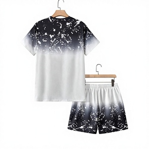 เสื้อยืดเฮนลีย์แขนสั้นผ้าฝ้าย 100% คุณภาพสูง น้ำหนักเบา ระบายอากาศได้ดี แห้งเร็ว 160GSM สไตล์ลำลองสำหรับฤดูร้อน พร้อมกางเกงขาสั้นผูกเชือกสำหรับผู้ชาย - Product Image 1