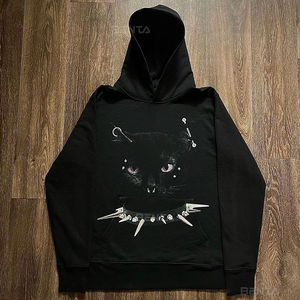 Nouveau style d'hiver unisexe, sweat à capuche surdimensionné en polaire avec poche, broderie personnalisée de strass, streetwear écologique - Product Image 1