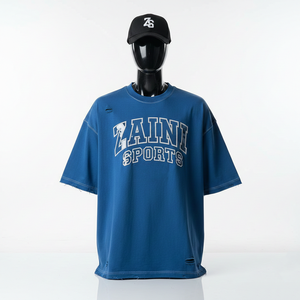 Camiseta de Hombre, Corte Cuadrado, Tela de Jersey de Algodón de Alta Calidad, 240 GSM, Transpirable, Azul, Estilo Urbano, Estampado, Camisetas para Hombre - Product Image 6