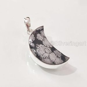 Colgante de Obsidiana Natural con Forma de Copo de Nieve para Mujer, Regalo de Navidad o Aniversario, Joyería Hecha a Mano, Colgante de Plata de Ley 925 - Product Image 2