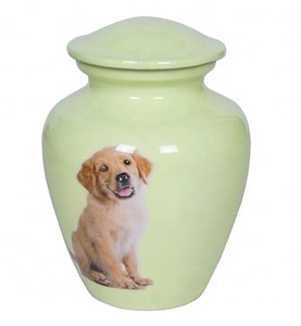 Urne funéraire classique en métal pour animaux de compagnie, avec image de chien, finition élégante - Product Image 1