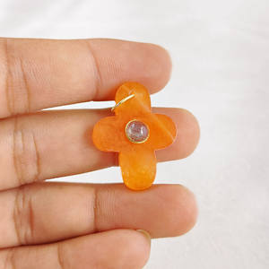 925 <b>Sterling</b> <b>Silver</b> Religious <b>Necklace</b> Pendant Carnelian <b>Cross</b> Slice Gemstone Aquamarine Birthstone Children Brass Jewelry Gift - Product Image 2