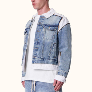 New Design Multi Pockets Loose <b>Denim</b> <b>Jackets</b> <b>Men</b> Stitching Fashion Button up <b>Jackets</b> Street Trendy Outerwear - Product Image 3