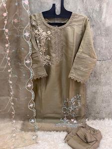 Belle tenue occasionnelle couleur incroyable haute sur demande Heavy Organza Salwar Suit & Dupatta With Embroidery Work Woman Fashion - Product Image 3