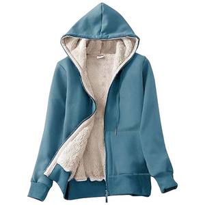 <b>Women</b> Casual <b>Sherpa</b> Lined Zip up <b>Hoodie</b> Thick Solid <b>Hoodie</b> Plus Size Female Jacket - Product Image 5