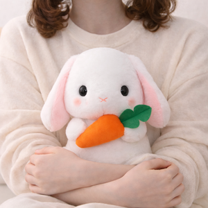 กระเป๋าตุ๊กตากระต่ายนุ่มพิเศษสีขาวสำหรับเด็กผู้หญิง แบบสองด้าน พร้อมลายแครอท บรรเทาความเครียดในวันอีสเตอร์ บรรจุใยฝ้าย PP - Product Image 1