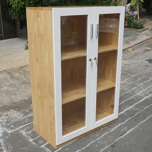 Modern 3-Tier Metal Storage Cabinet with Glass Doors and Lock 80x40x120cm Rubber Wood THS68015 Office Filing Cabinet - Product Image 4