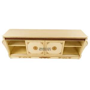 Clásico Mueble para TV de Madera Color Marfil con Detalles Decorativos Dorados - Product Image 1