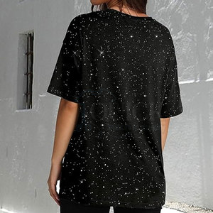 Camiseta de mujer con diamantes de imitación verano ecológico transpirable ligero algodón Color sólido personalizable al por mayor de alta calidad - Product Image 5