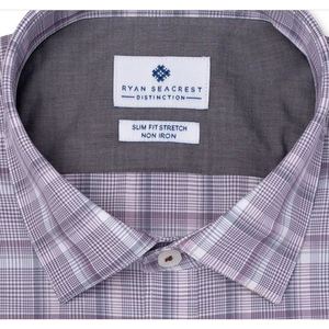 Camicia Elegante da Uomo Ryan Seacrest Distinction, Vestibilità Slim, Non Stiro, in Popeline Elasticizzato a Quadri, Viola, Taglia 15X32X33 - Product Image 3