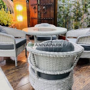 Annapark Lobby Rattan <b>Dining</b> <b>Table</b> <b>Set</b> (For Four) Light <b>Grey</b> / <b>Grey</b> - Product Image 4