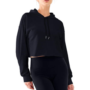 Sudadera con capucha recortada Premium de moda para mujer con mangas largas, dobladillo clásico y diseño de Jersey acogedor para ropa informal - Product Image 4
