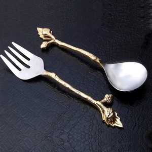 Antique Look <b>Cutlery</b> Spoon & Fork <b>Set</b> <b>Gold</b> Plated Salad Server Sustainable Salad Server <b>Cutlery</b> <b>Set</b> Royal Family Flatware <b>Set</b> - Product Image 2
