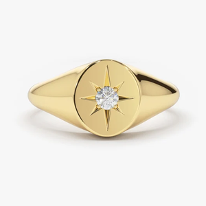 Anillo de sello de oro amarillo de 10 quilates para mujer, Joyería de diamantes de estrella Simple personalizada, accesorio de moda al por mayor - Product Image 1
