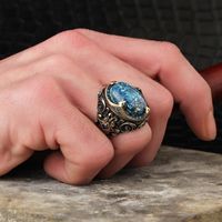Nouvelle bague pour homme Azuris en argent sterling 925 de style ottoman avec pierre naturelle, directement de Turquie, VALKH1901, en promotion