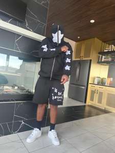 Sudadera con cremallera completa Unisex, Sudadera con capucha gráfica de estrella de algodón 100%, jersey de moda gótica de Hip Hop para hombre con patrón sólido al por mayor - Product Image 4