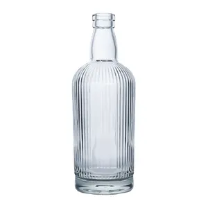 ウイスキーブランデーラム丸型ガラス瓶用の人気のカスタムリリーフガラスボトル、厚底とコルクトップ