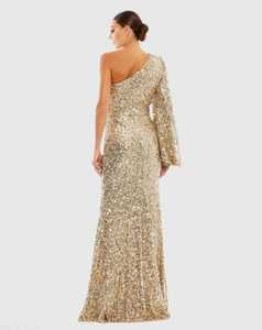 Robe de soirée haut de gamme pour femmes royales, asymétrique à une épaule, sans manches, à sequins, avec effet portefeuille, coupe sirène, logo frontal, pour dîners et réceptions - Product Image 4