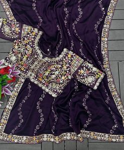 La mayoría de la demanda Diseñador púrpura Rangoli Ropa étnica Saree Exclusivo Fancy Última nupcial Calidad Premium Saree Sari - Product Image 1