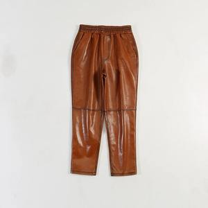 กางเกงหนังแท้แยกเอวยางยืดกางเกงหนังแกะแท้ย้อนยุคกางเกงผู้หญิงเป็นกางเกงหนังบางมีกระเป๋า F2767 - Product Image 4