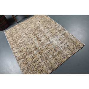 Tapis Vintage Turc Scandinave Beige Marron Patchwork Style 5.5X4.3 Pieds Classique Laine Latex Support pour Adolescent Couloir Décor - Product Image 2