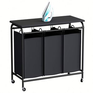3-Bag <b>Laundry</b> Sorter <b>Laundry</b> Hamper Cart <b>with</b> Heavy Duty Rolling Lockable <b>Wheels</b> and Removable Bags (Black) - Product Image 1